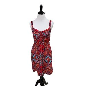 Bongo Women's M Medium Mini Dress Boho V-Neckline Frontal Zipper Colorful